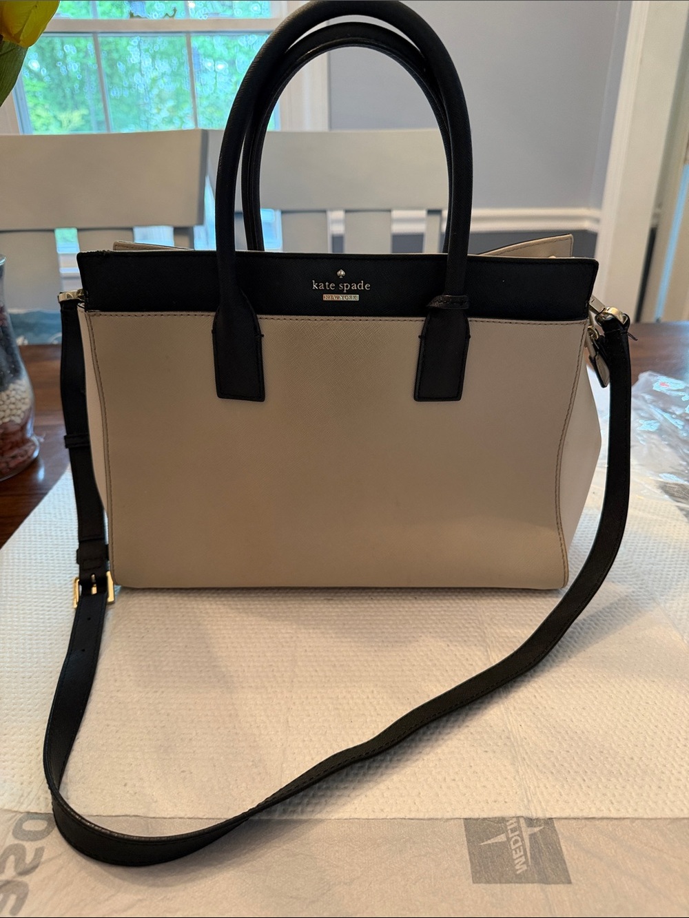 kate spade Two-Tone Black and Cream Satchel with Detachable Strap